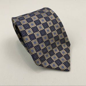 John W. Nordstrom Gold and Blue Geometric All Silk Tie Made in USA